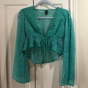 Green floral crop top